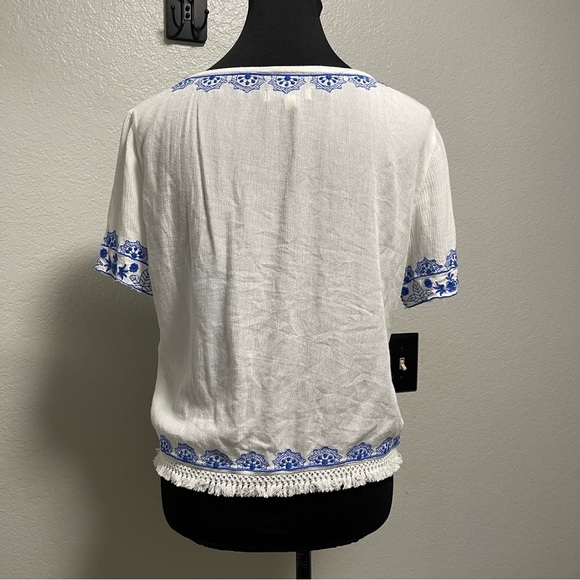 Jachs Girlfriend Embroidered Blue and White Women's Top MEDIUM - Picture 6 of 7